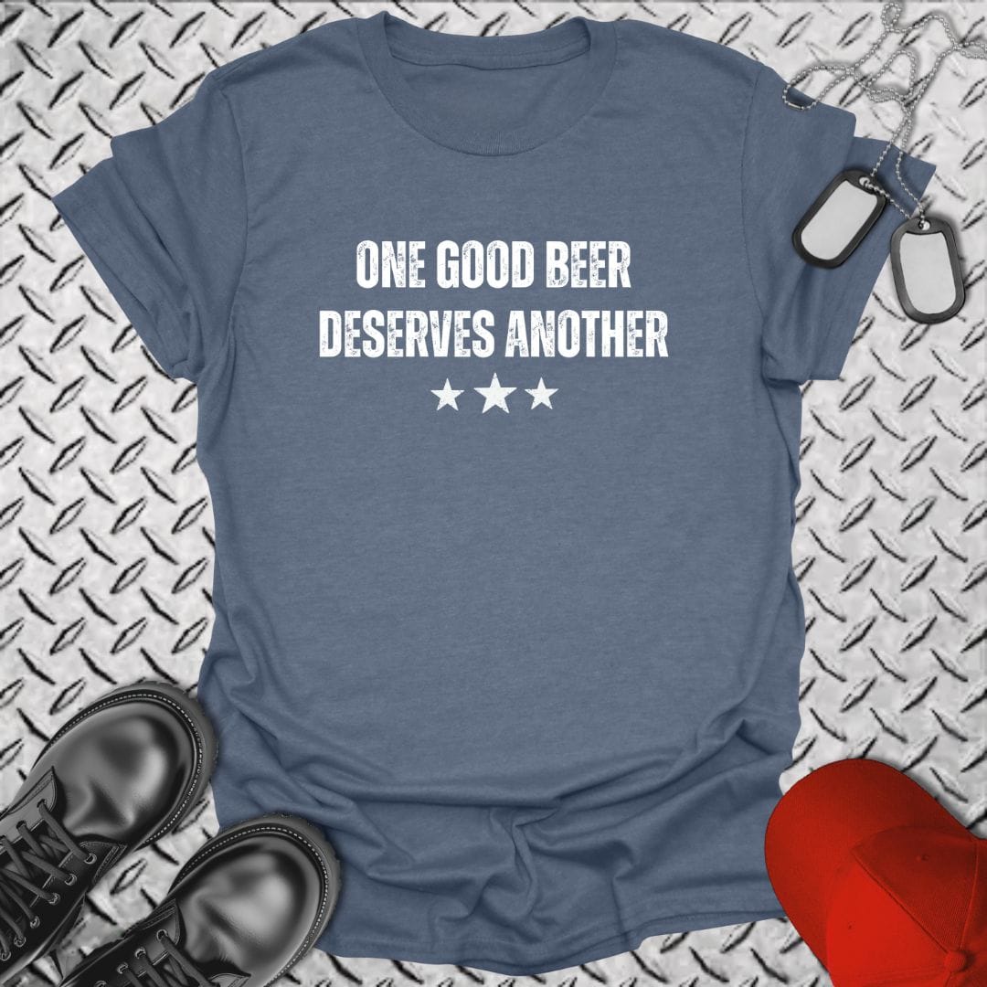 NavyHumor Everyday Tee Heather Indigo / S One Good Beer Deserves Another