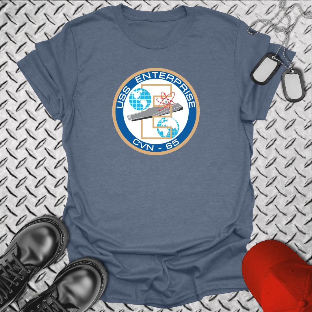 NavyHumor Everyday Tee Heather Indigo / S USS Enterprise Crest