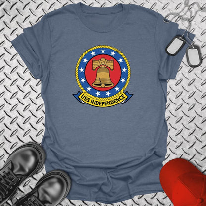 NavyHumor Everyday Tee Heather Indigo / S USS Independence Crest