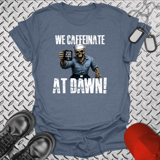 NavyHumor Everyday Tee Heather Indigo / S We Caffeinate At Dawn