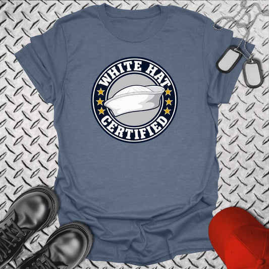 NavyHumor Everyday Tee Heather Indigo / S White Hat Certified