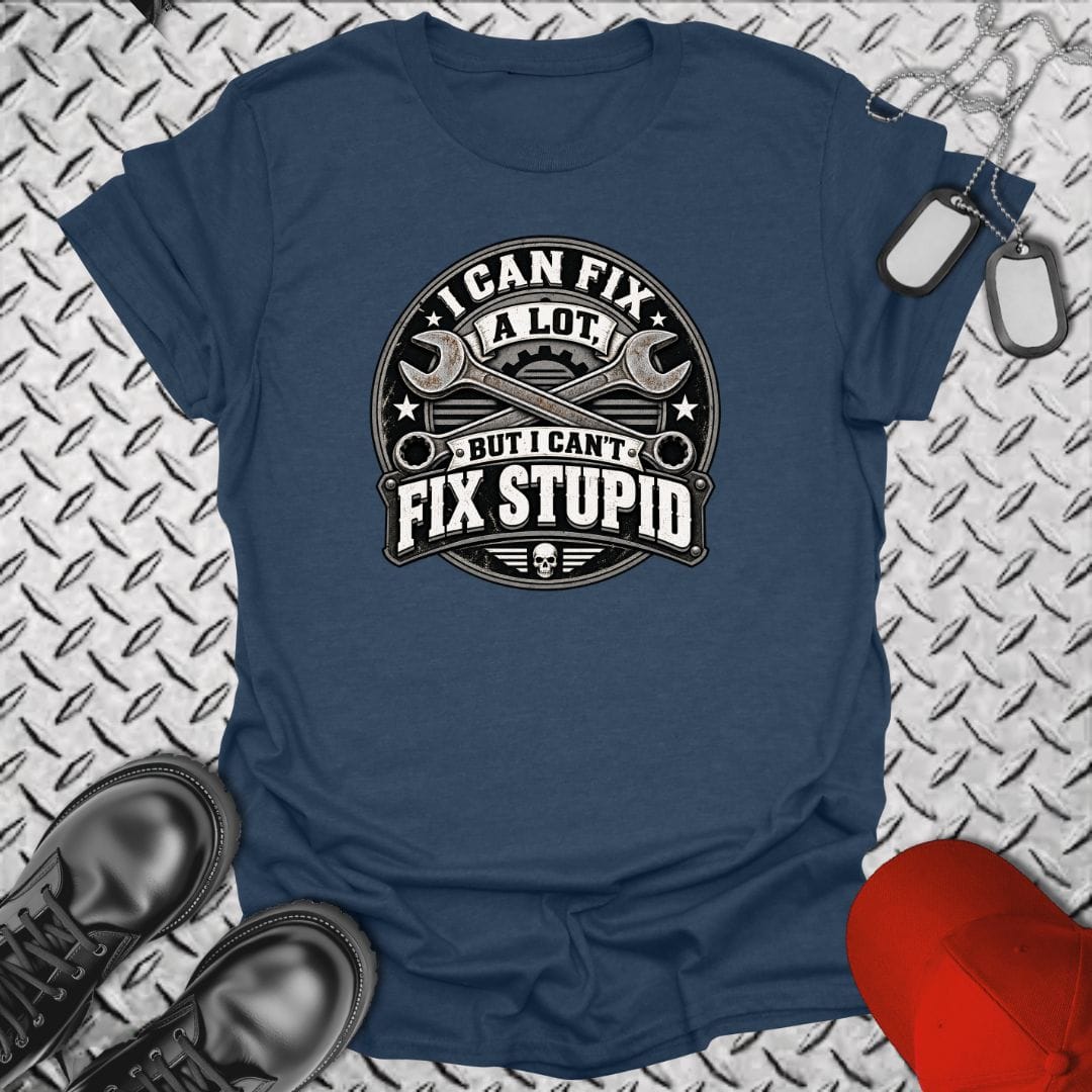 NavyHumor Everyday Tee Heather Navy / S Can't Fix Stupid