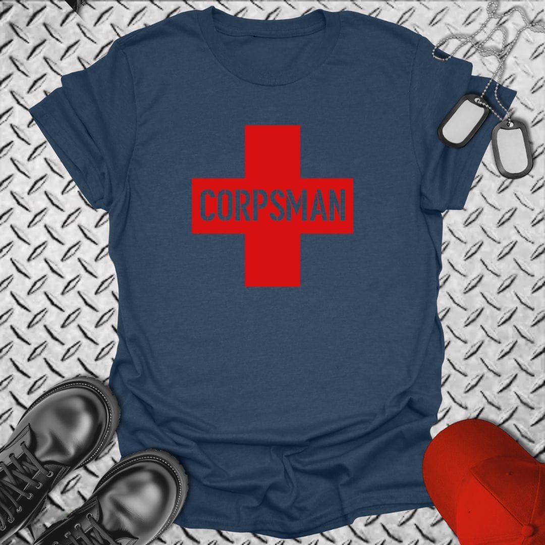 NavyHumor Everyday Tee Heather Navy / S Corpsman Cross