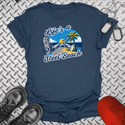 NavyHumor Everyday Tee Heather Navy / S Life's A Steel Beach