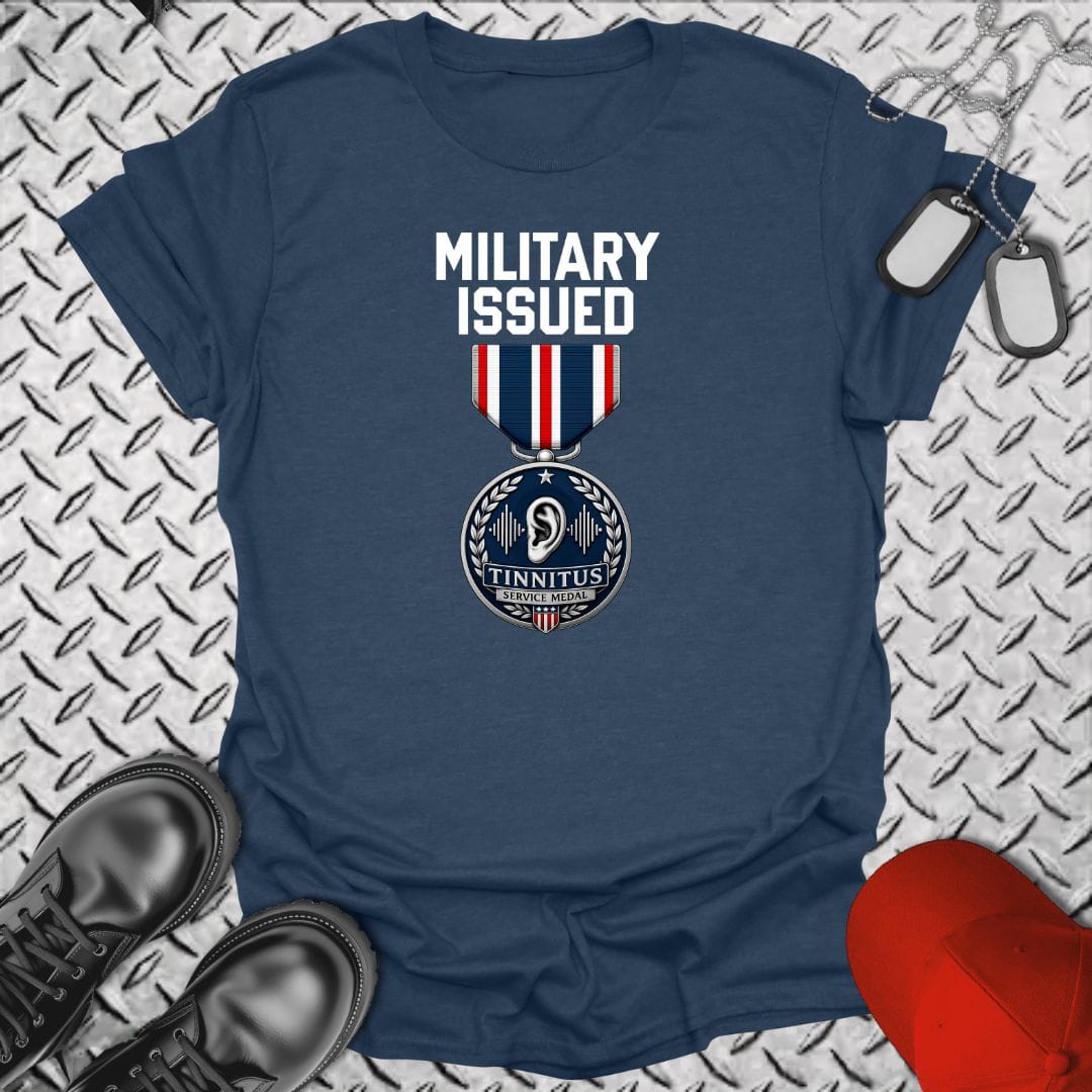 NavyHumor Everyday Tee Heather Navy / S Military Issued - Tinnitus Medal