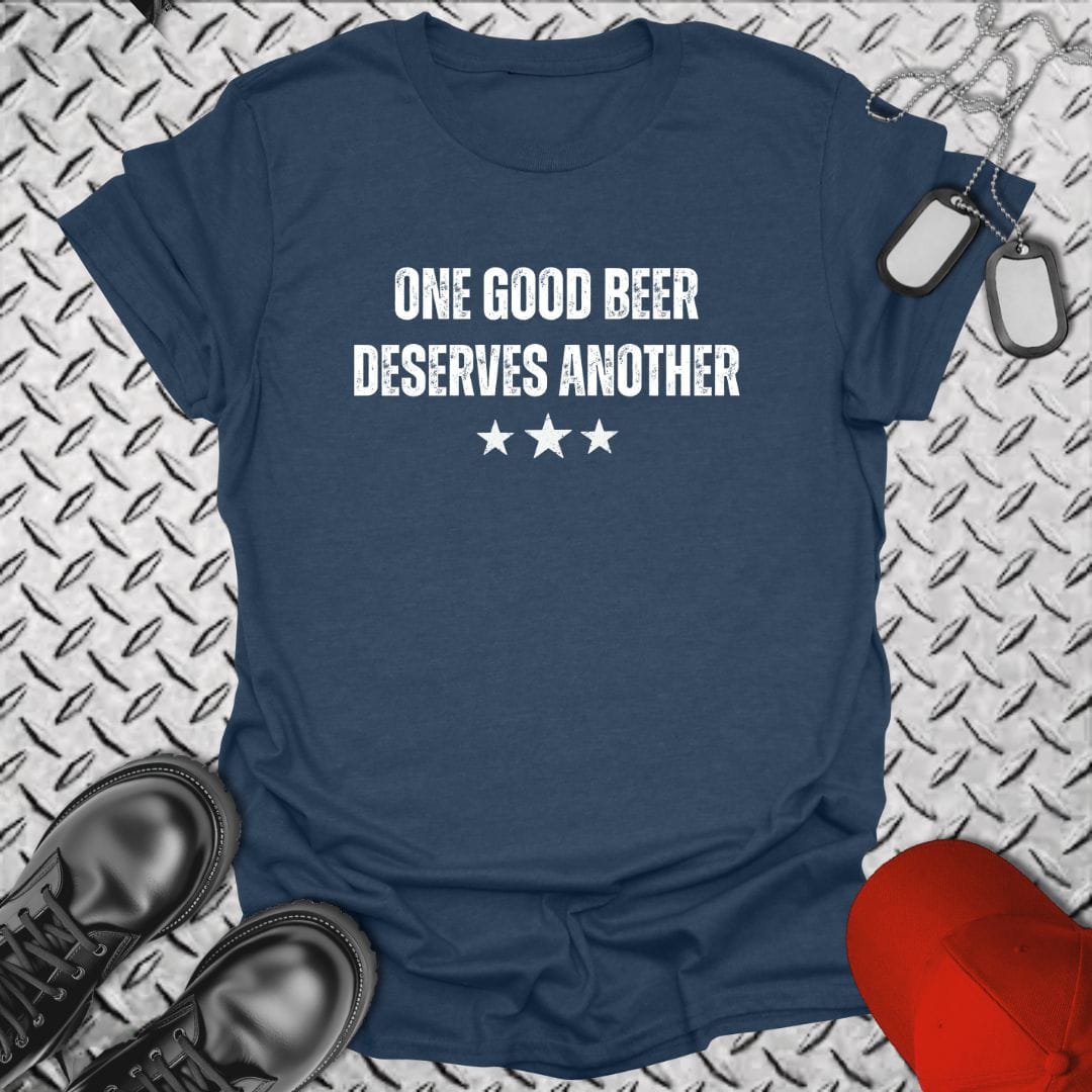 NavyHumor Everyday Tee Heather Navy / S One Good Beer Deserves Another