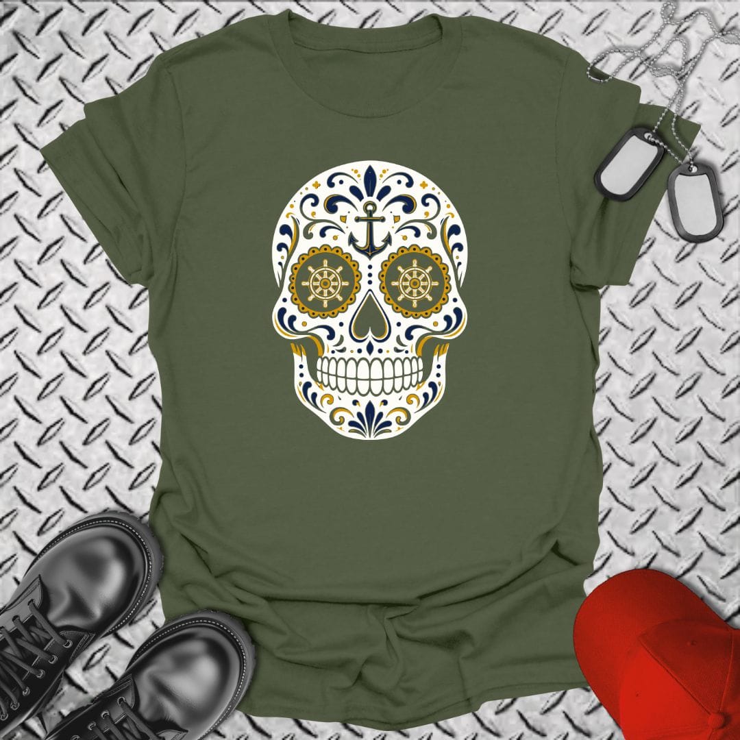 NavyHumor Everyday Tee Military Green / S Sailor Sugar Skull