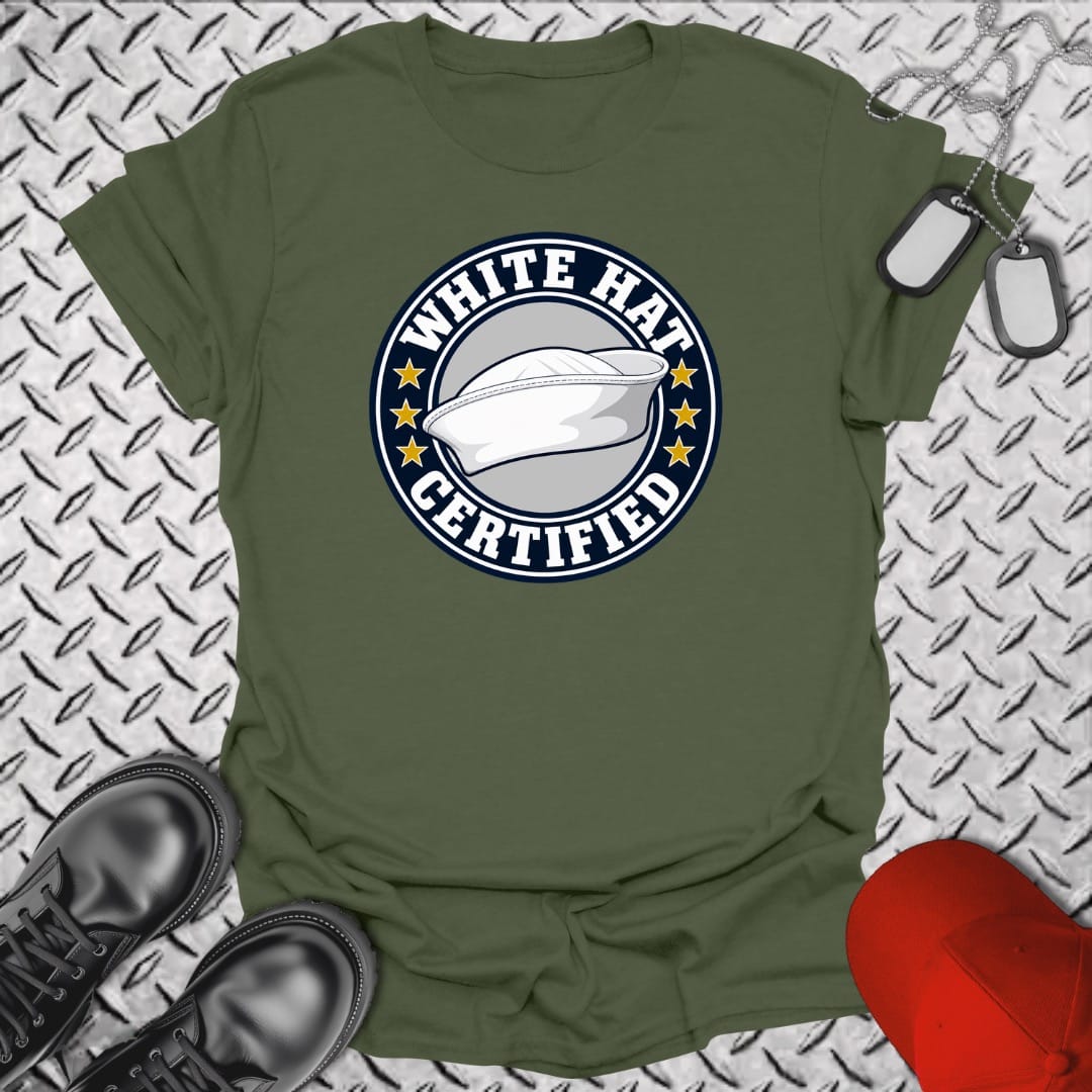 NavyHumor Everyday Tee Military Green / S White Hat Certified