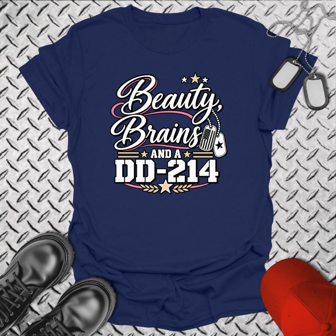 NavyHumor Everyday Tee Navy / S Beauty, Brains, and a DD-214 - DT