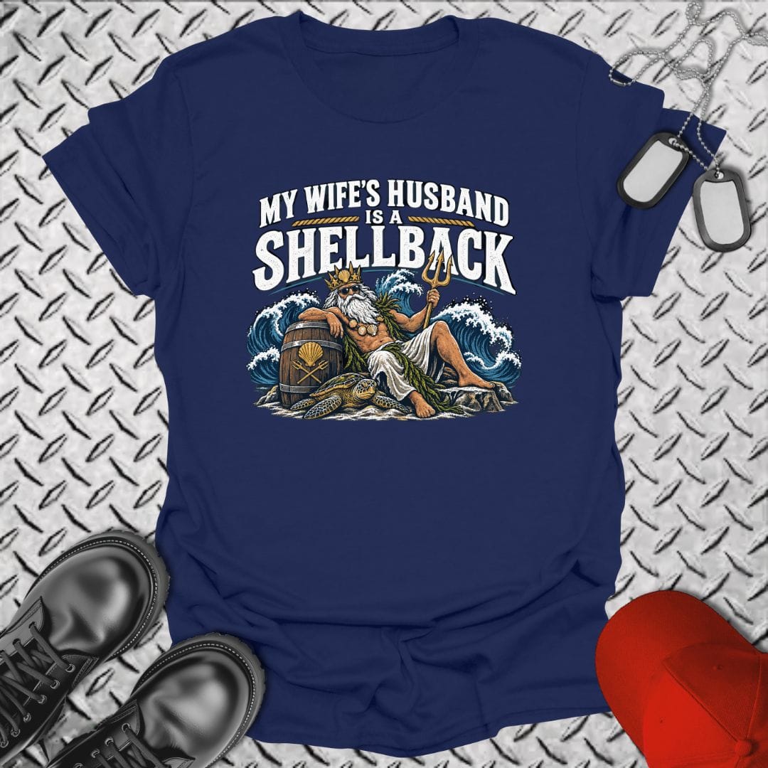 NavyHumor Everyday Tee Navy / S My Wife's Husband Is A Shellback