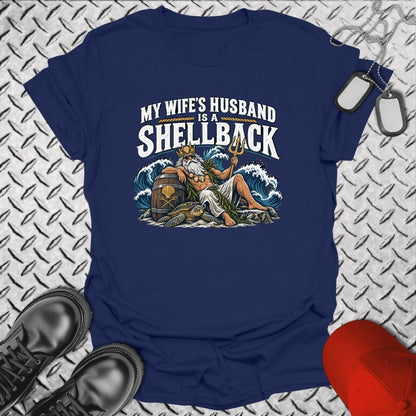 NavyHumor Everyday Tee Navy / S My Wife's Husband Is A Shellback