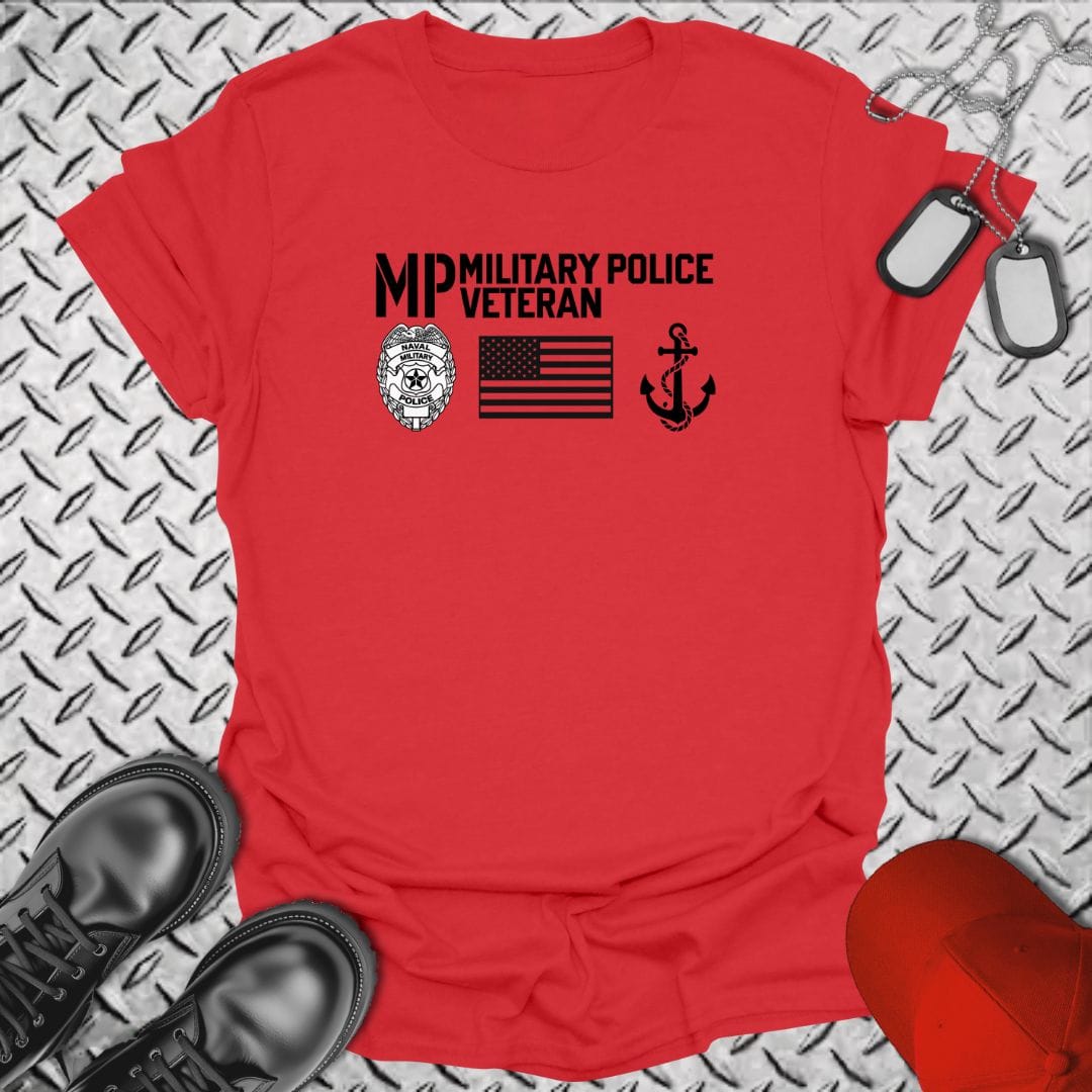 NavyHumor Everyday Tee Red / S Military Police Veteran - Flag & Anchor