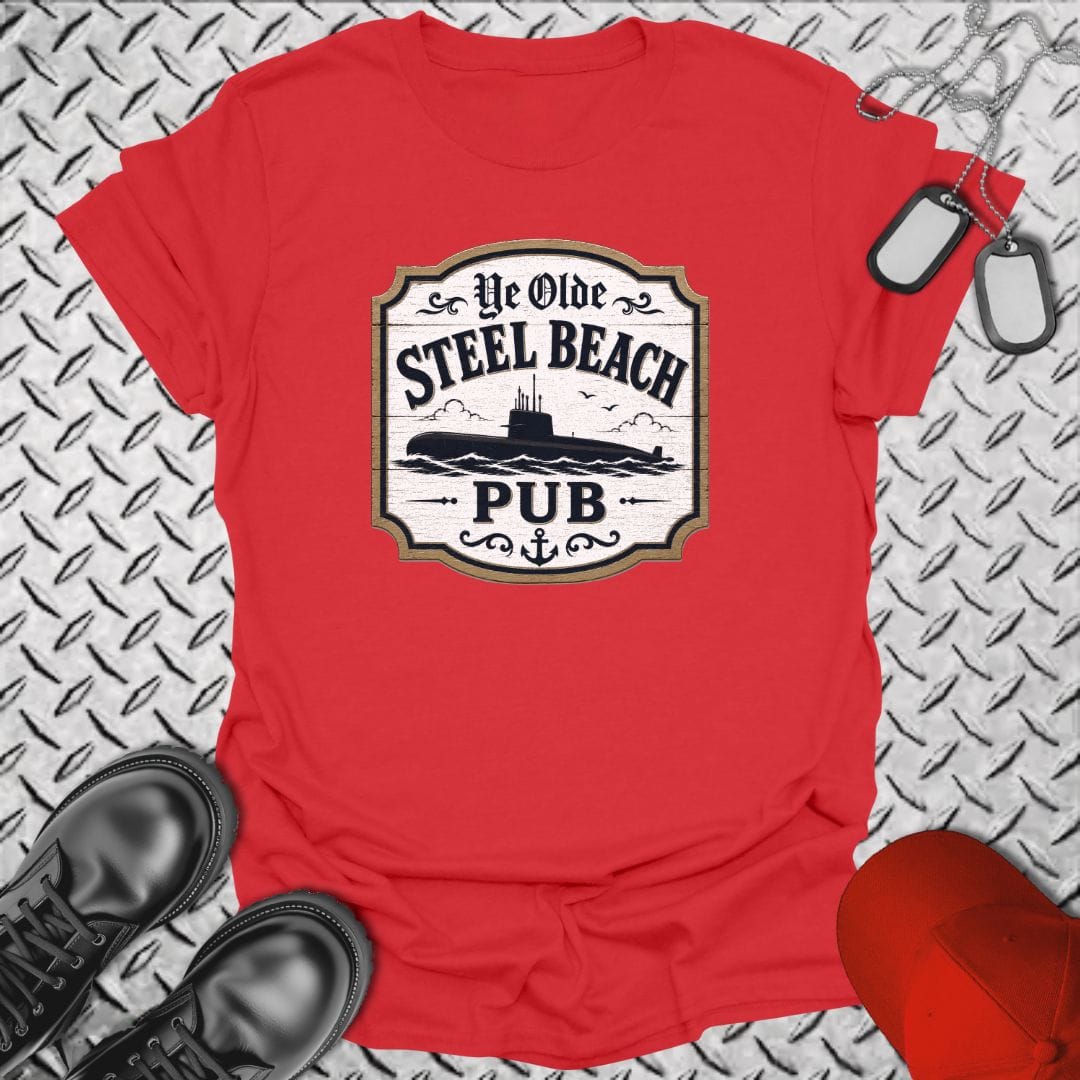 NavyHumor Everyday Tee Red / S Ye Olde Steel Beach - Submarine