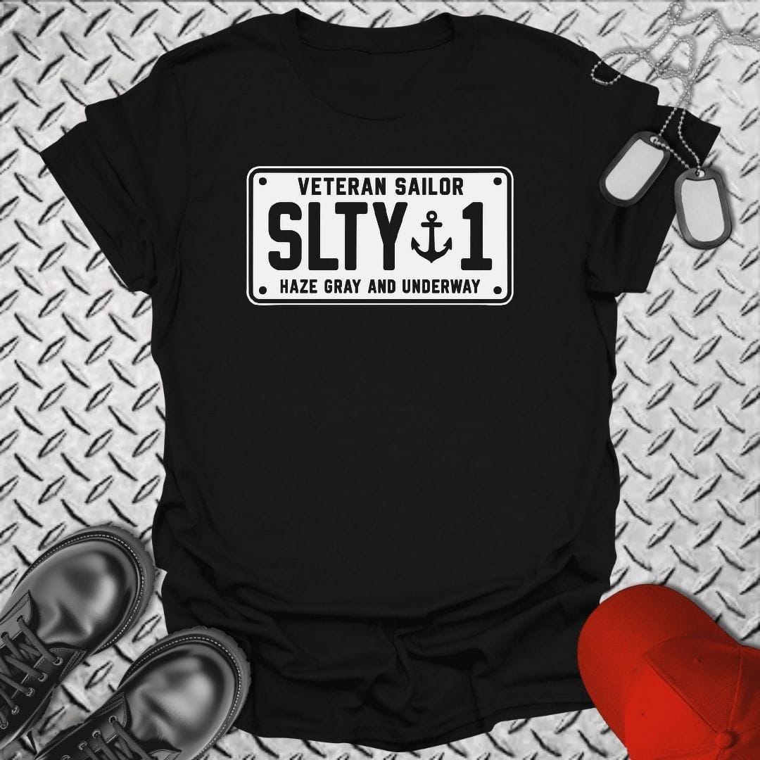 NavyHumor Everyday Tee S / Black Veteran Sailor License Plate
