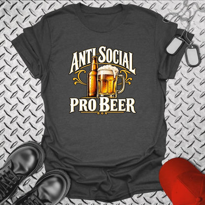 NavyHumor Everyday Tee S / Dark Heather Anti Social, Pro Beer