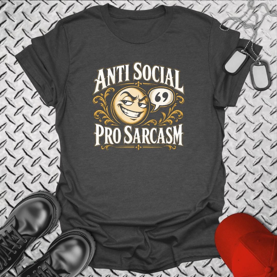 NavyHumor Everyday Tee S / Dark Heather Anti Social, Pro Sarcasm