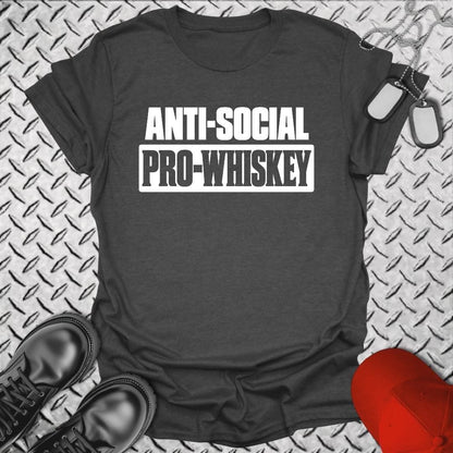 NavyHumor Everyday Tee S / Dark Heather Anti-Social, Pro-Whiskey