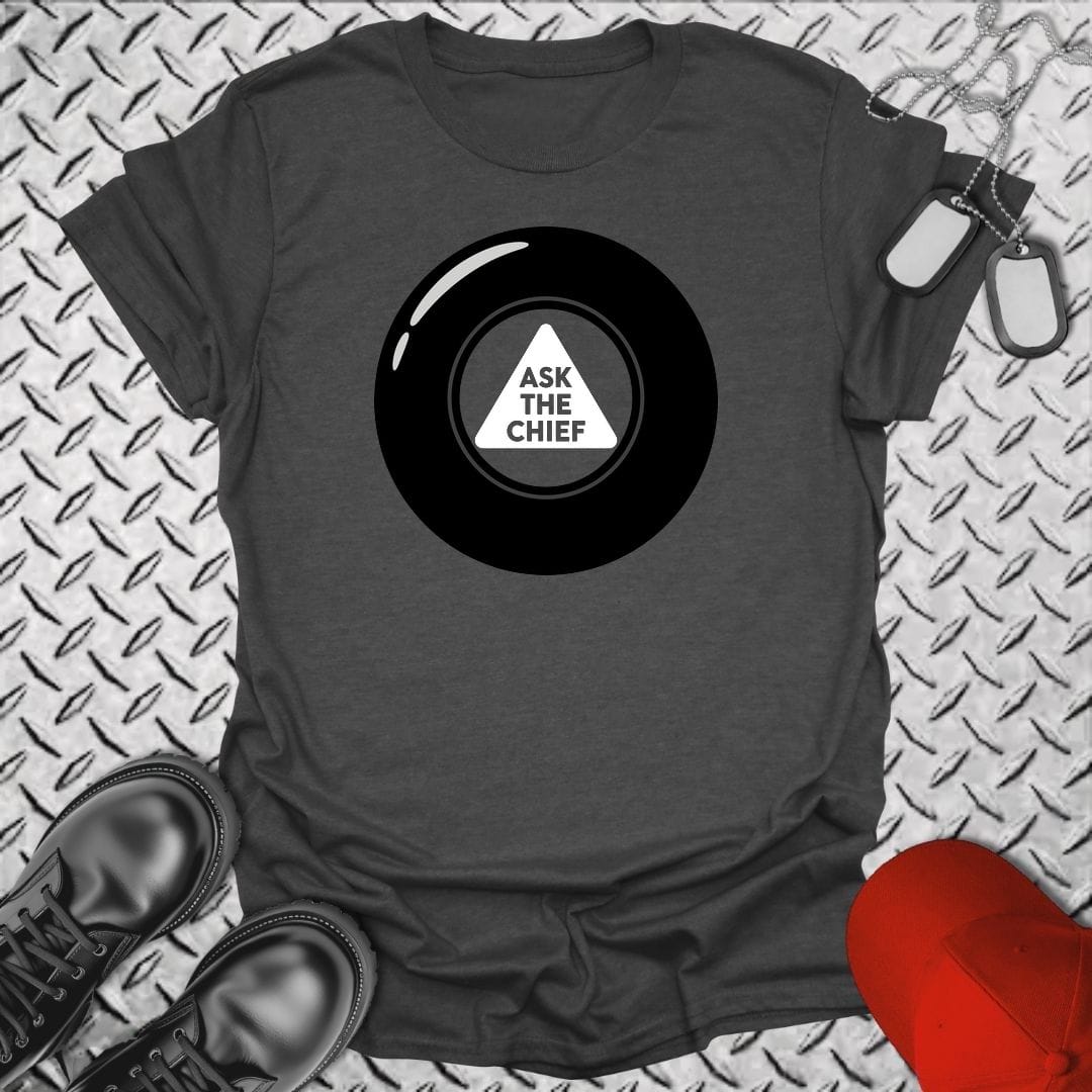 NavyHumor Everyday Tee S / Dark Heather Ask The Chief Eight Ball