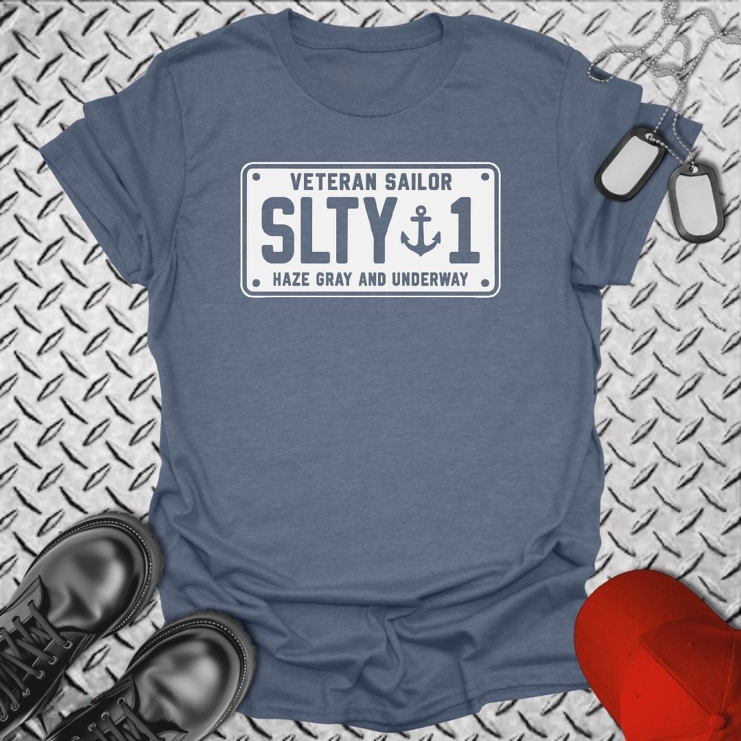 NavyHumor Everyday Tee S / Heather Indigo Veteran Sailor License Plate