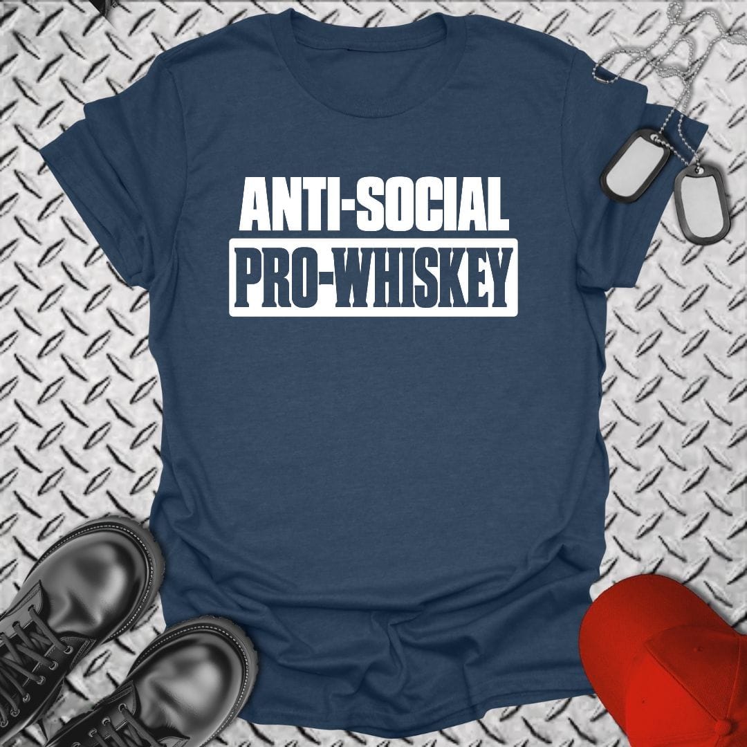 NavyHumor Everyday Tee S / Heather Navy Anti-Social, Pro-Whiskey