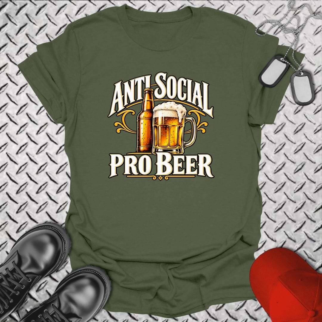 NavyHumor Everyday Tee S / Military Green Anti Social, Pro Beer
