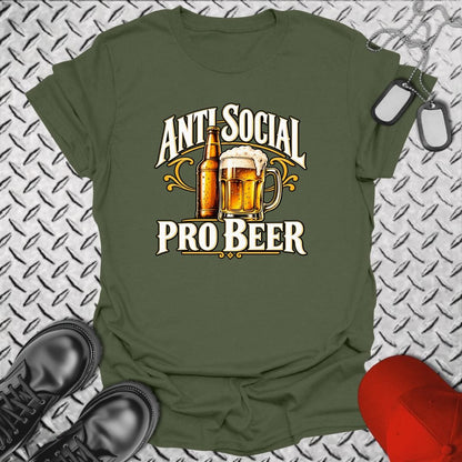 NavyHumor Everyday Tee S / Military Green Anti Social, Pro Beer