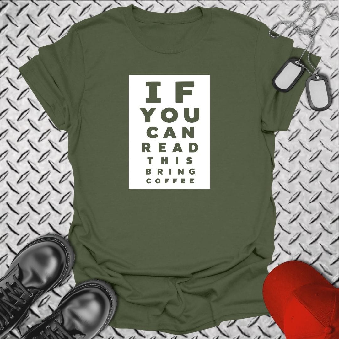 NavyHumor Everyday Tee S / Military Green Bring Coffee Eye Chart