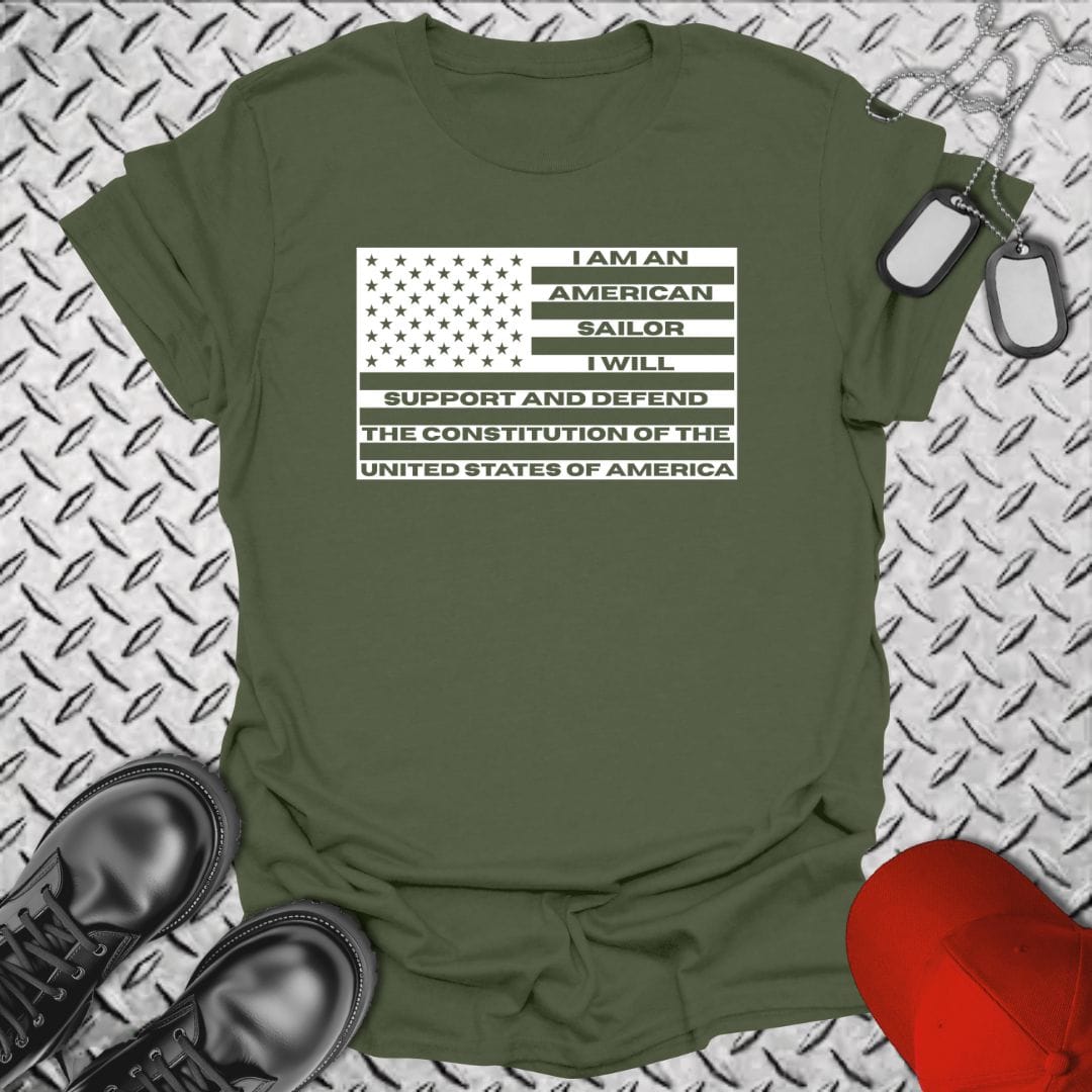 NavyHumor Everyday Tee S / Military Green Sailor's Creed Flag