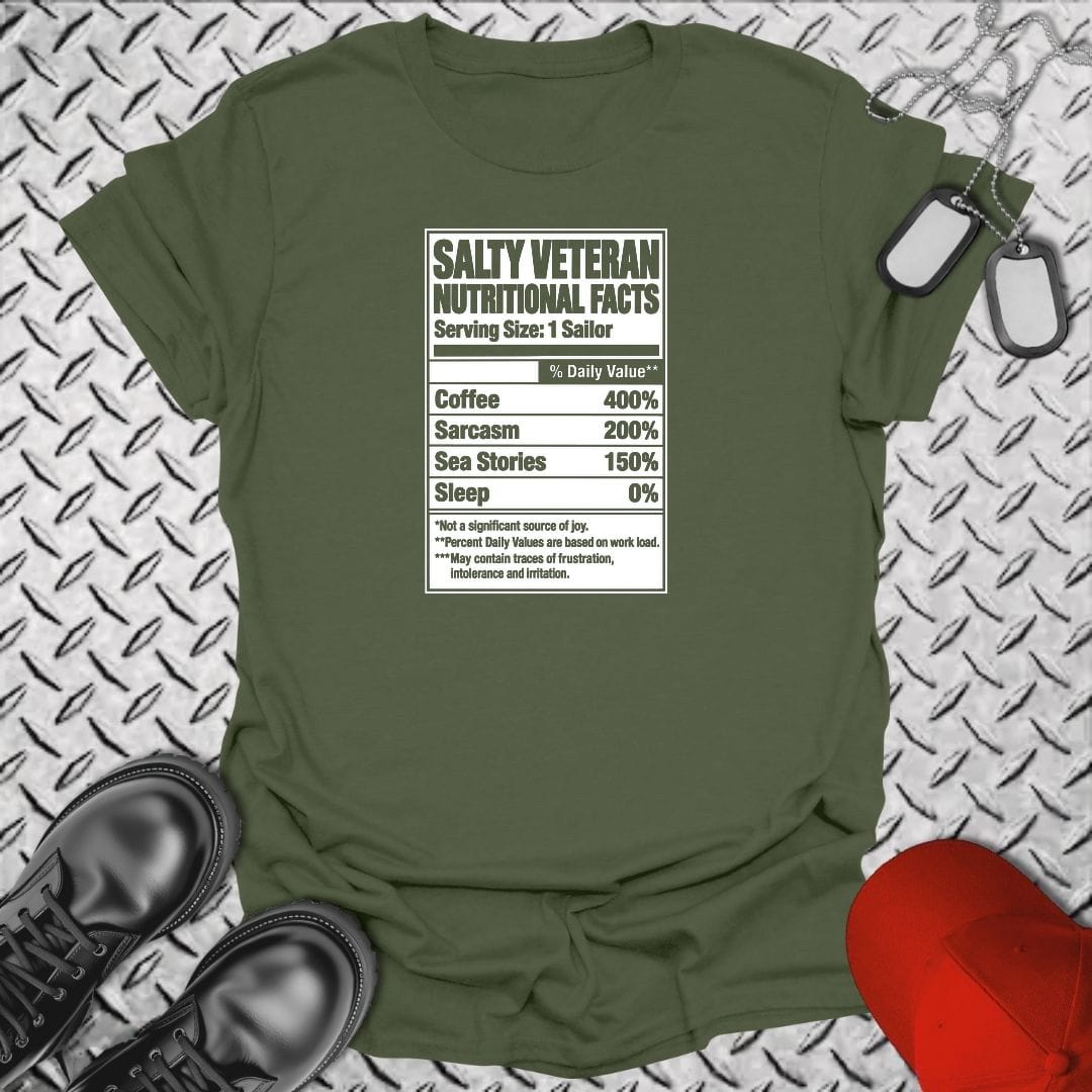 NavyHumor Everyday Tee S / Military Green Salty Veteran Nutritional Facts
