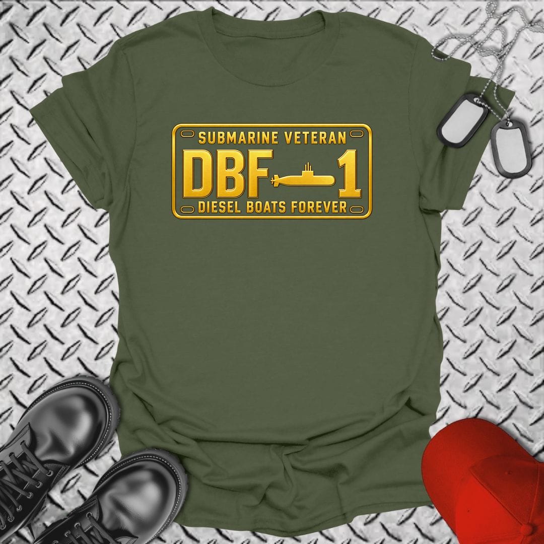 NavyHumor Everyday Tee S / Military Green Submarine Veteran - DBF License Plate
