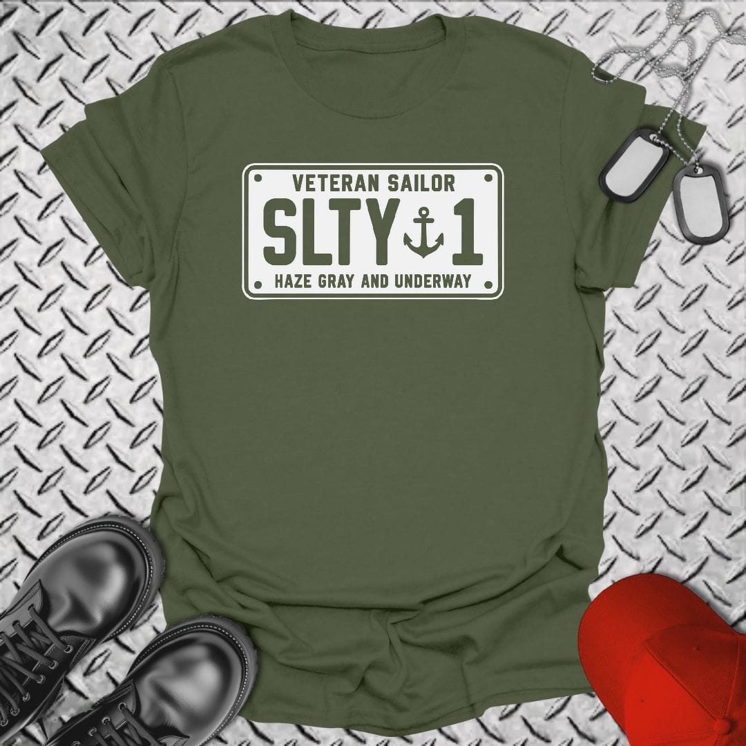 NavyHumor Everyday Tee S / Military Green Veteran Sailor License Plate