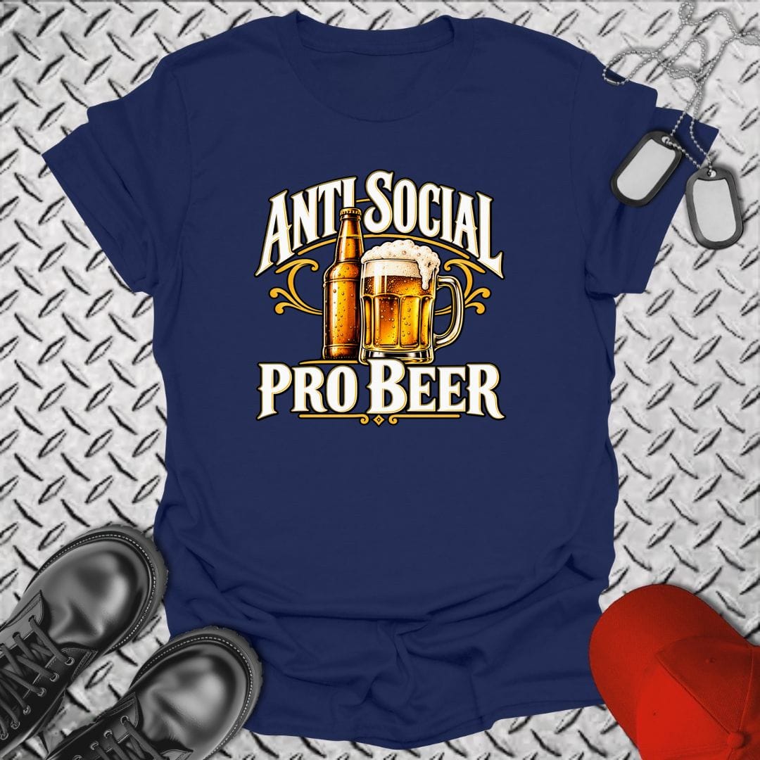 NavyHumor Everyday Tee S / Navy Anti Social, Pro Beer