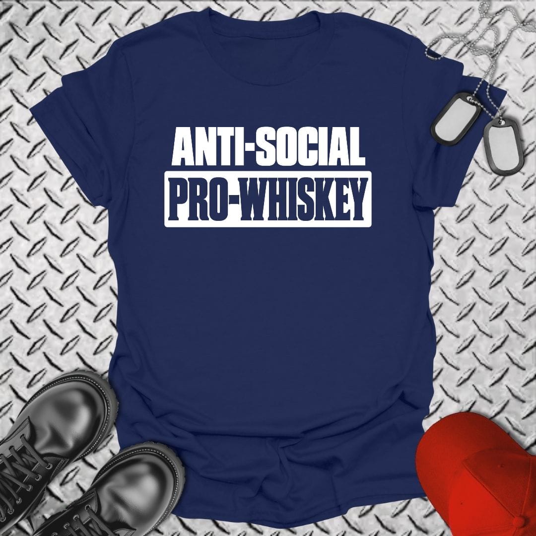 NavyHumor Everyday Tee S / Navy Anti-Social, Pro-Whiskey