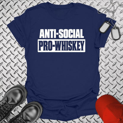 NavyHumor Everyday Tee S / Navy Anti-Social, Pro-Whiskey