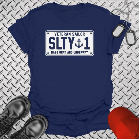 NavyHumor Everyday Tee S / Navy Veteran Sailor License Plate