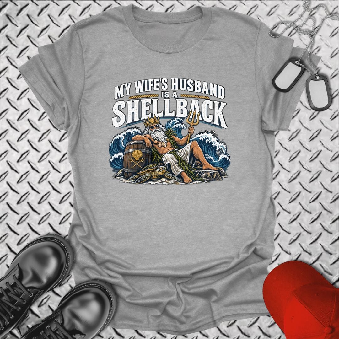 NavyHumor Everyday Tee Sport Grey / S My Wife's Husband Is A Shellback