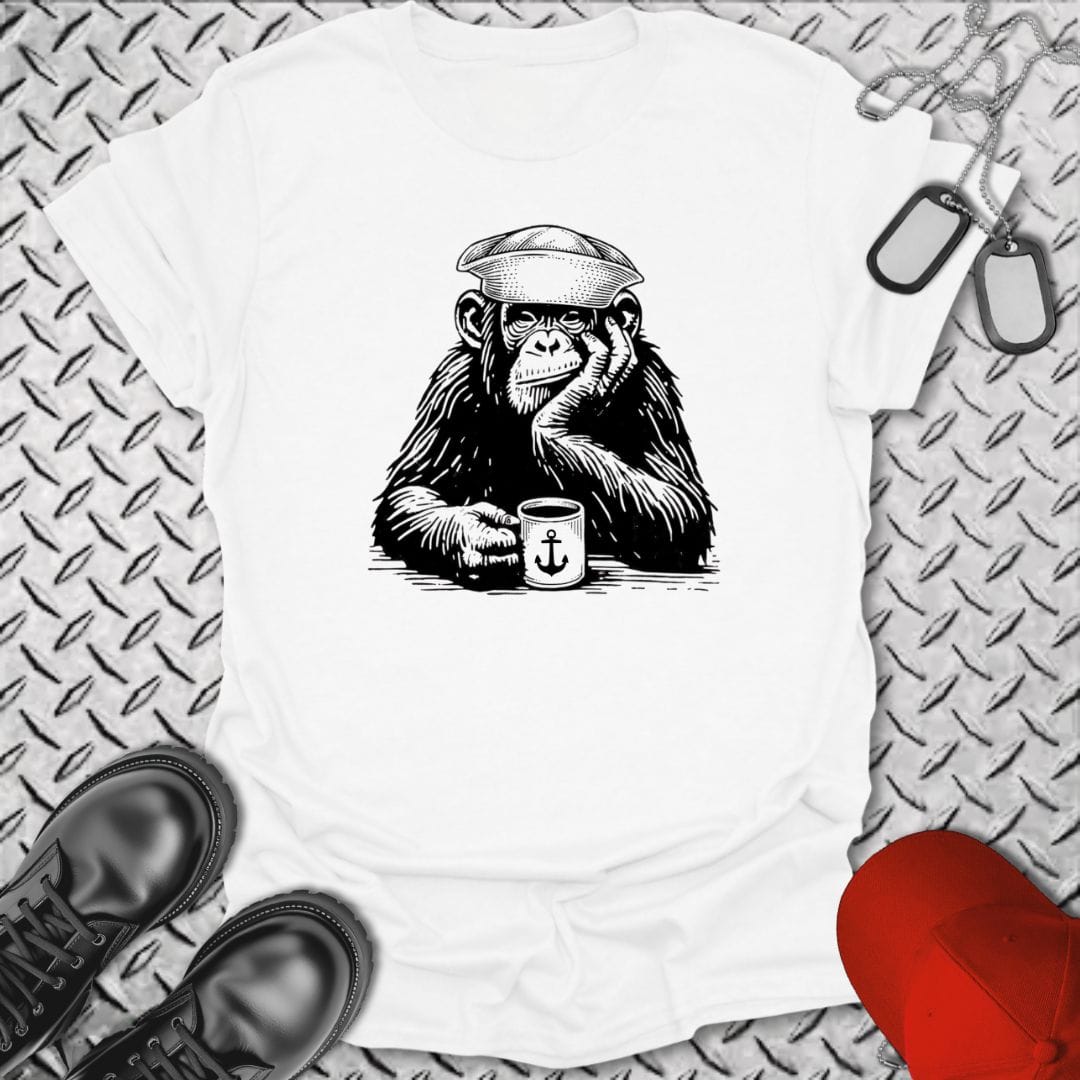 NavyHumor Everyday Tee White / S Coffee Monkey