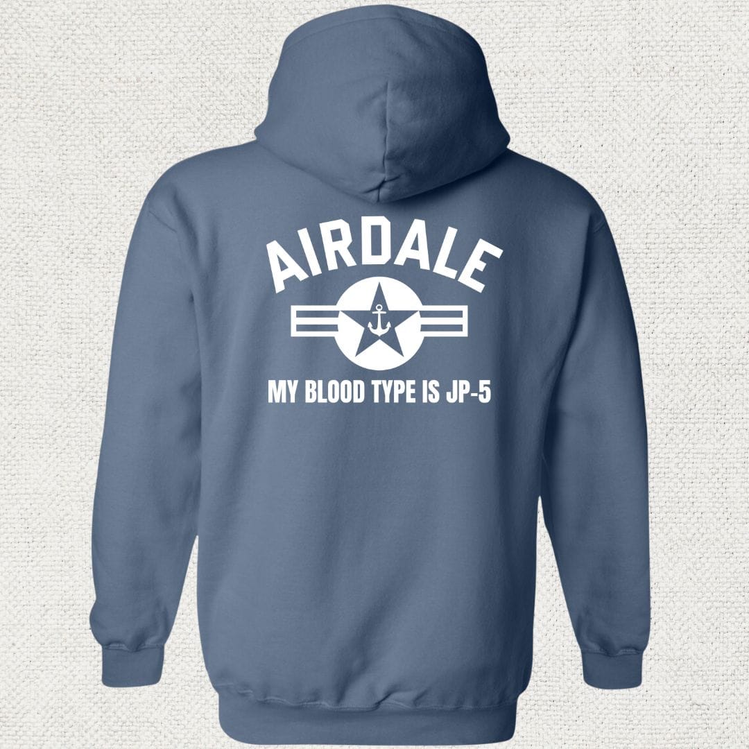 NavyHumor Hoodie Heather Navy / S Airdale - My Blood Type is JP-5 Hoodie