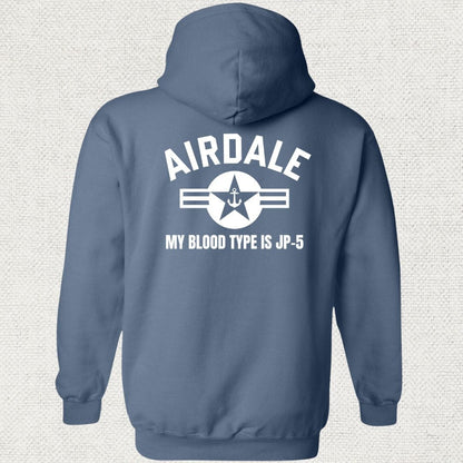 NavyHumor Hoodie Heather Navy / S Airdale - My Blood Type is JP-5 Hoodie