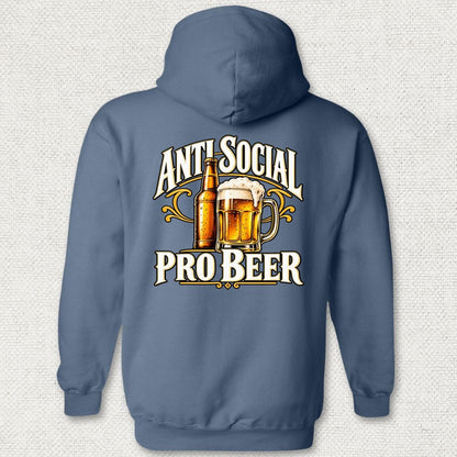 NavyHumor Hoodie Heather Navy / S Anti Social, Pro Beer Hoodie