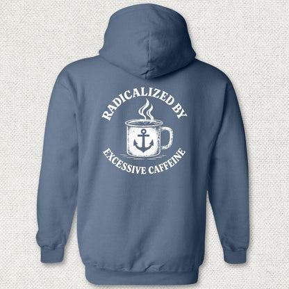 NavyHumor Hoodie Heather Navy / S Radicalized By Excessive Caffeine Hoodie