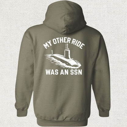 NavyHumor Hoodie Military Green / S My Other Ride Was An SSN Hoodie
