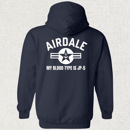 NavyHumor Hoodie Navy / S Airdale - My Blood Type is JP-5 Hoodie