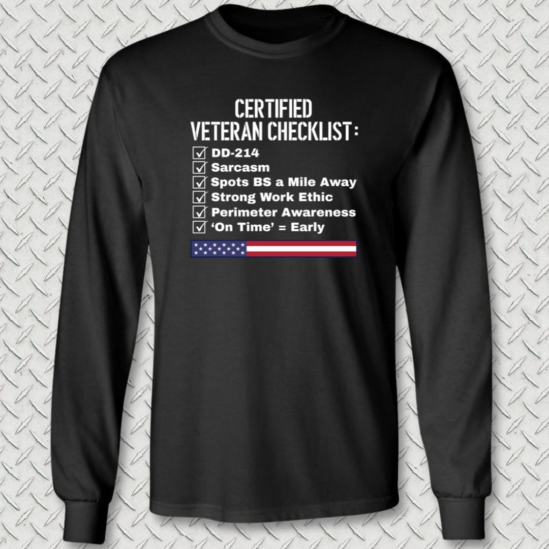 NavyHumor Long-sleeve Black / S Certified Veteran Checklist Long Sleeve Tee