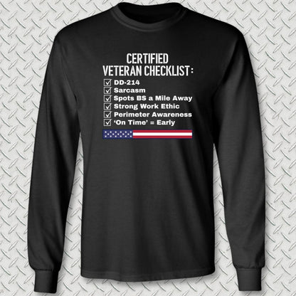 NavyHumor Long-sleeve Black / S Certified Veteran Checklist Long Sleeve Tee