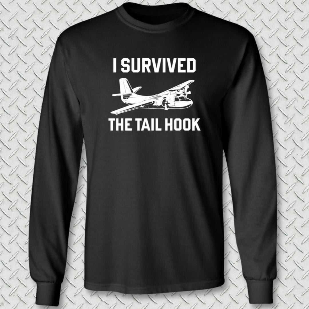NavyHumor Long-sleeve Black / S I Survived The Tail Hook: S-2 Tracker Long Sleeve Tee