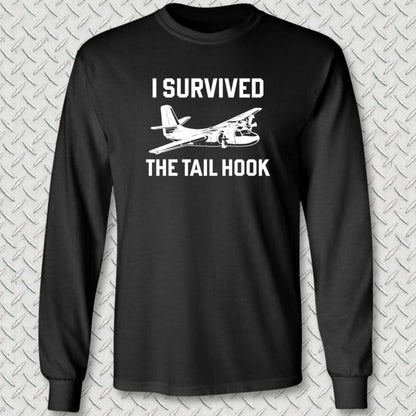 NavyHumor Long-sleeve Black / S I Survived The Tail Hook: S-2 Tracker Long Sleeve Tee