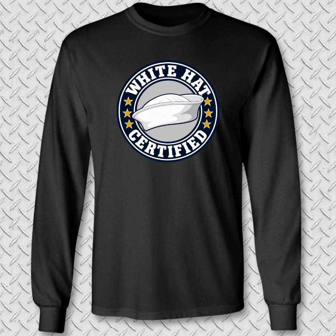 NavyHumor Long-sleeve Black / S White Hat Certified Long Sleeve Tee