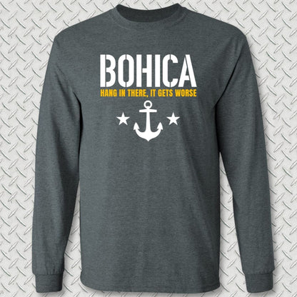 NavyHumor Long-sleeve Dark Heather / S BOHICA - It Gets Worse Long Sleeve Tee