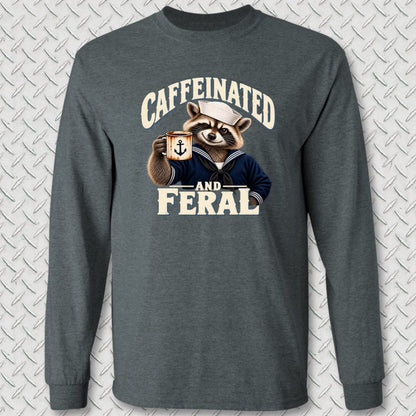 NavyHumor Long-sleeve Dark Heather / S Caffeinated And Feral Long Sleeve Tee